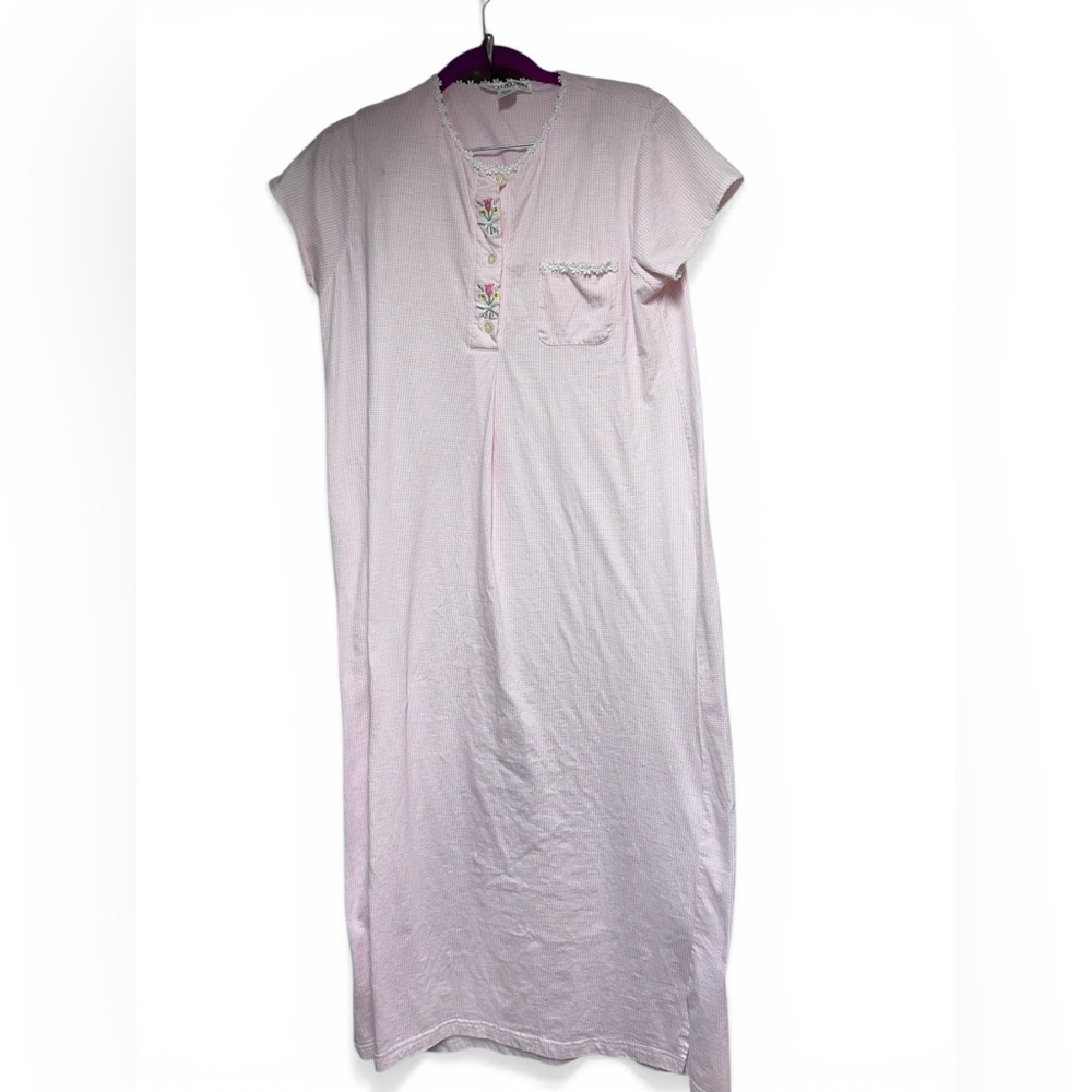 CAROLE HOCHMAN PINK  W/ LACE & Pocket 100% COTTON NIGHTGOWN SZ M
